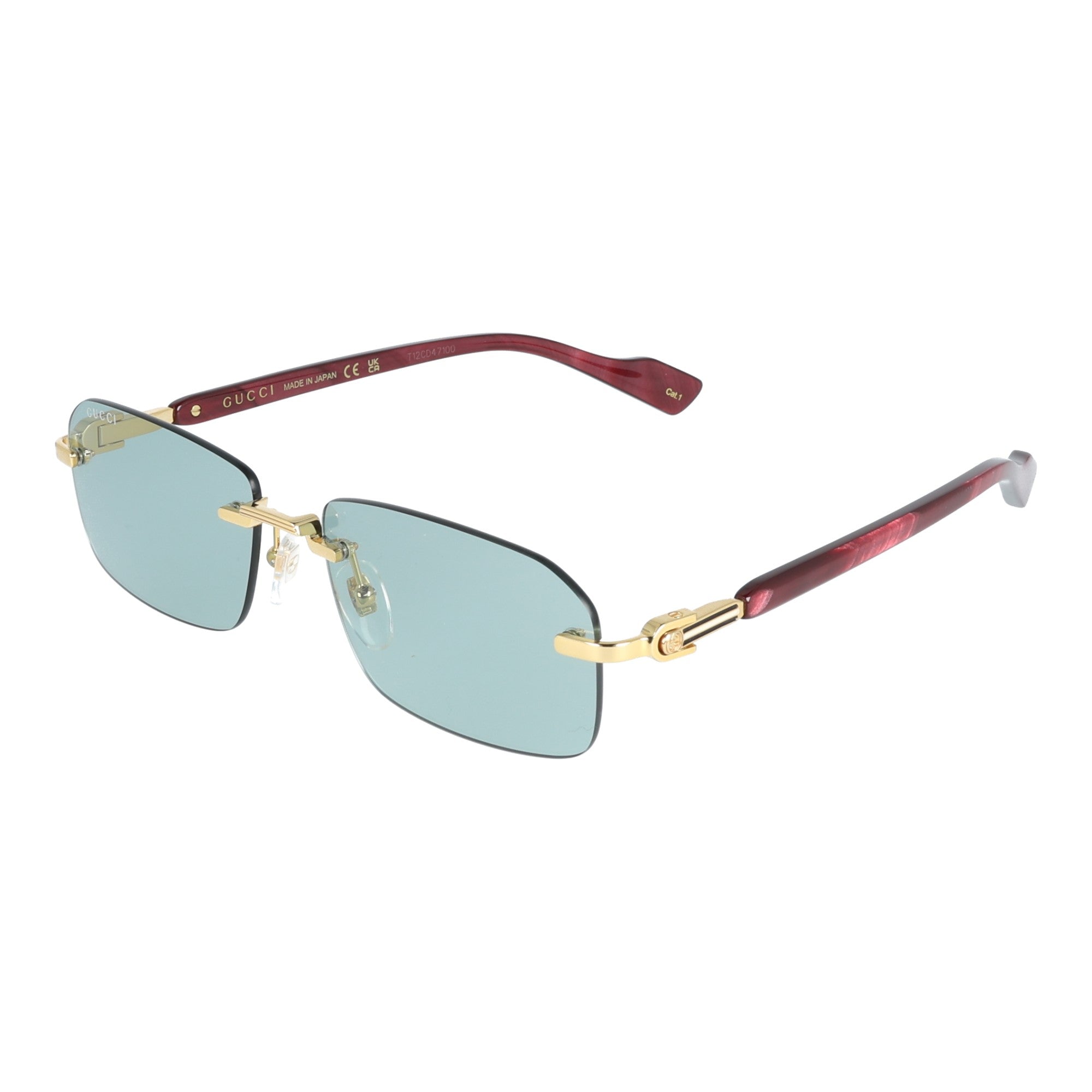 Gucci | GG1221S 003 glasant occhiali sole da donna Lenti azzurre, Metallo dorato Aste bordeaux intenso