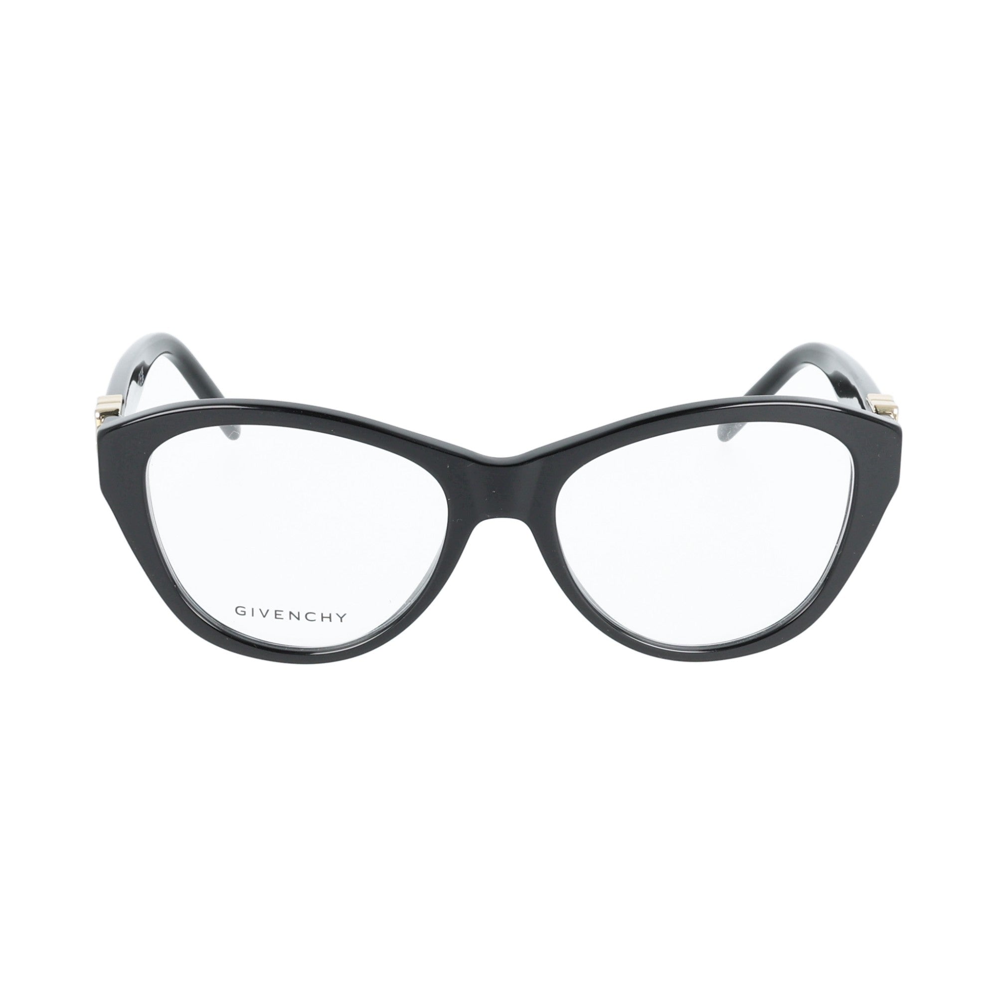 Occhiali da vista cat-eye Givenchy GV50092I colore 001 nero lucido vista frontale dettaglio dell'asta con logo