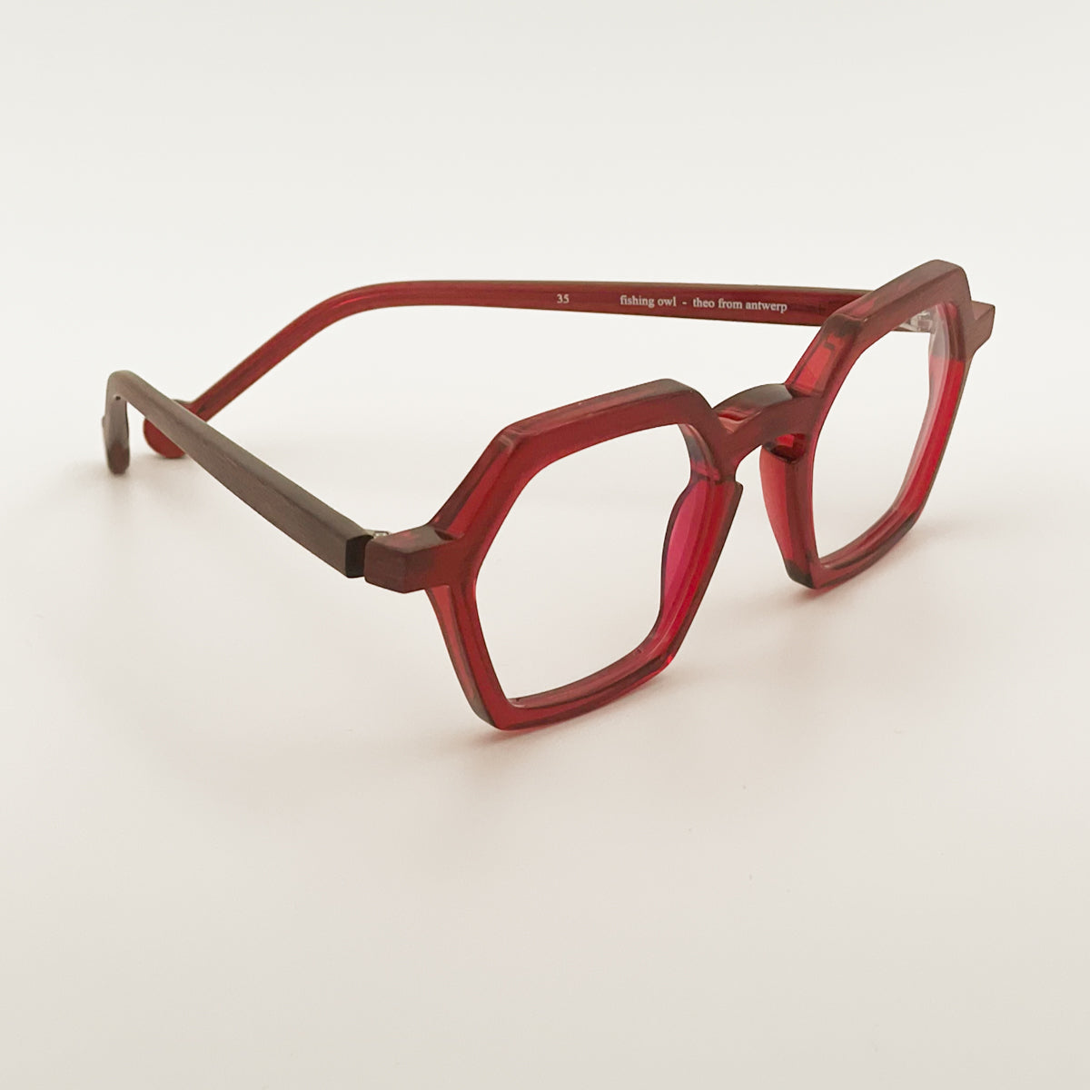 Theo Eyewear Fishing Owl occhiali da vista esagonali acetato rosso