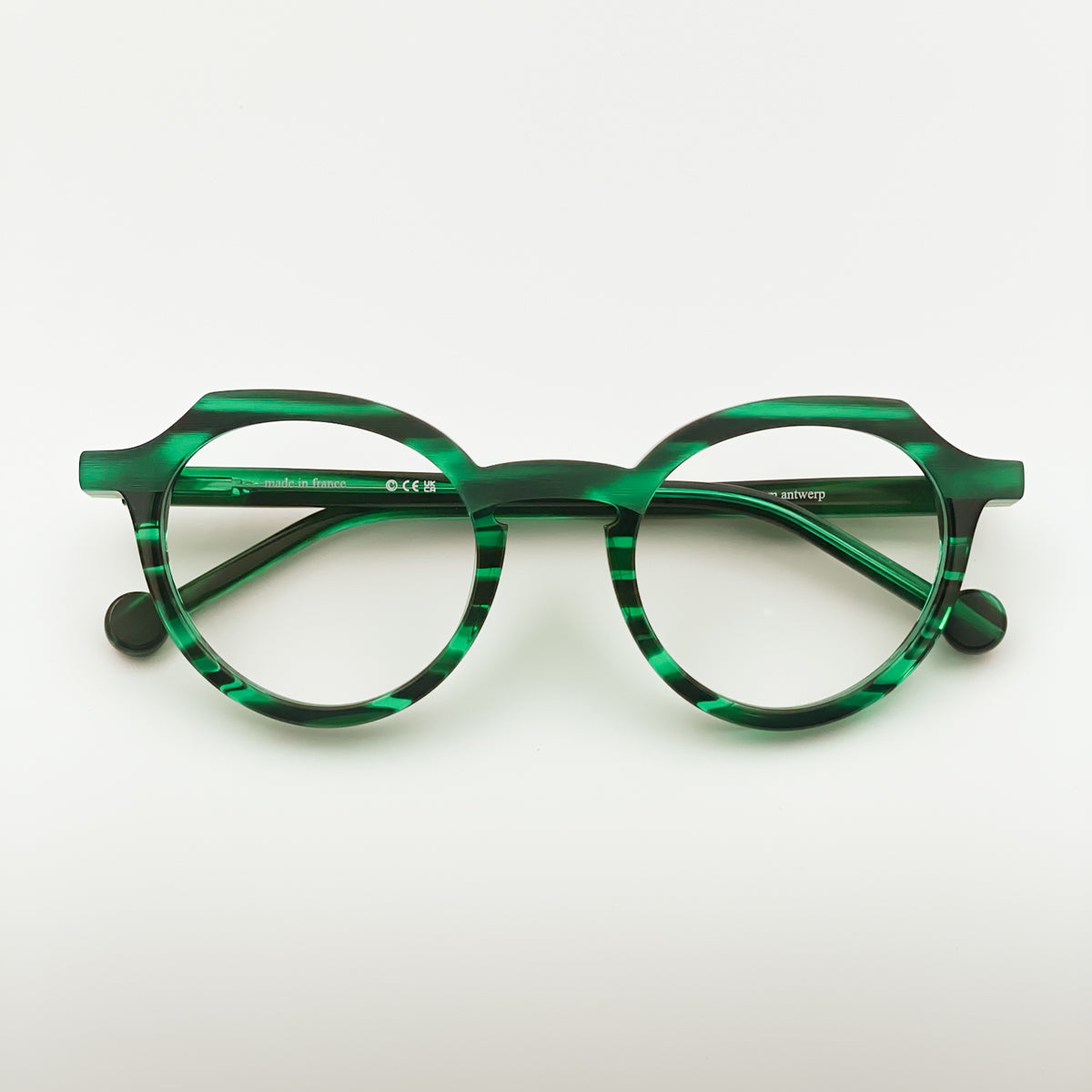 Theo Eyewear Cape Vulture Occhiale da vista da donna verde striato cateye rotonda